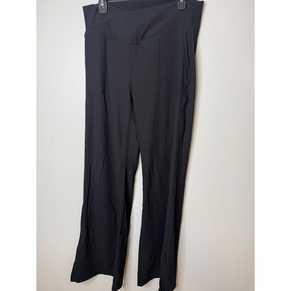 Rae Mode Black Ribbed V Waist Crossover Flared Leggings Side Slit 3XL
